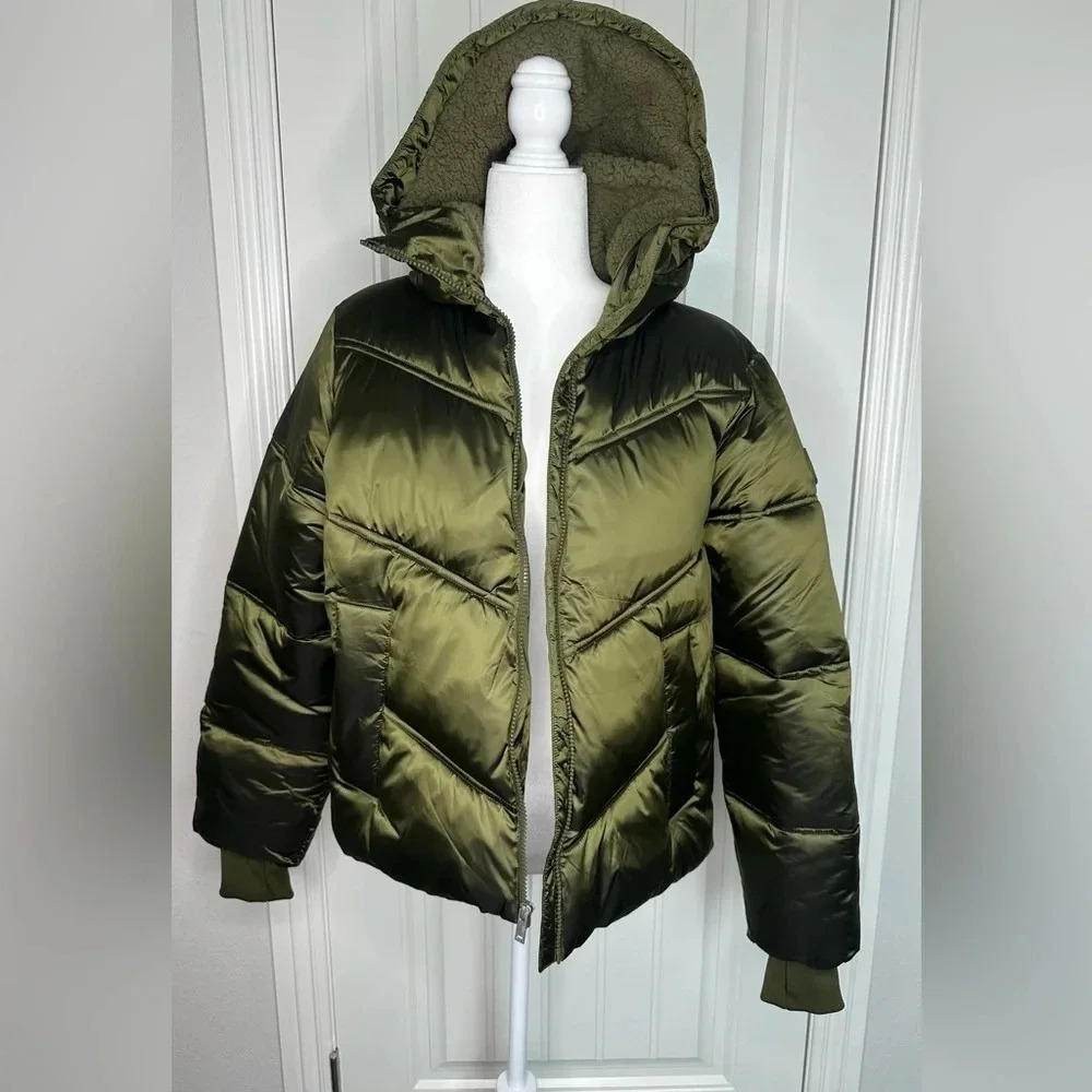 NWT UGG Women's Ronney Cropped Puffer Jacket, Burnt Olive, Size: Small